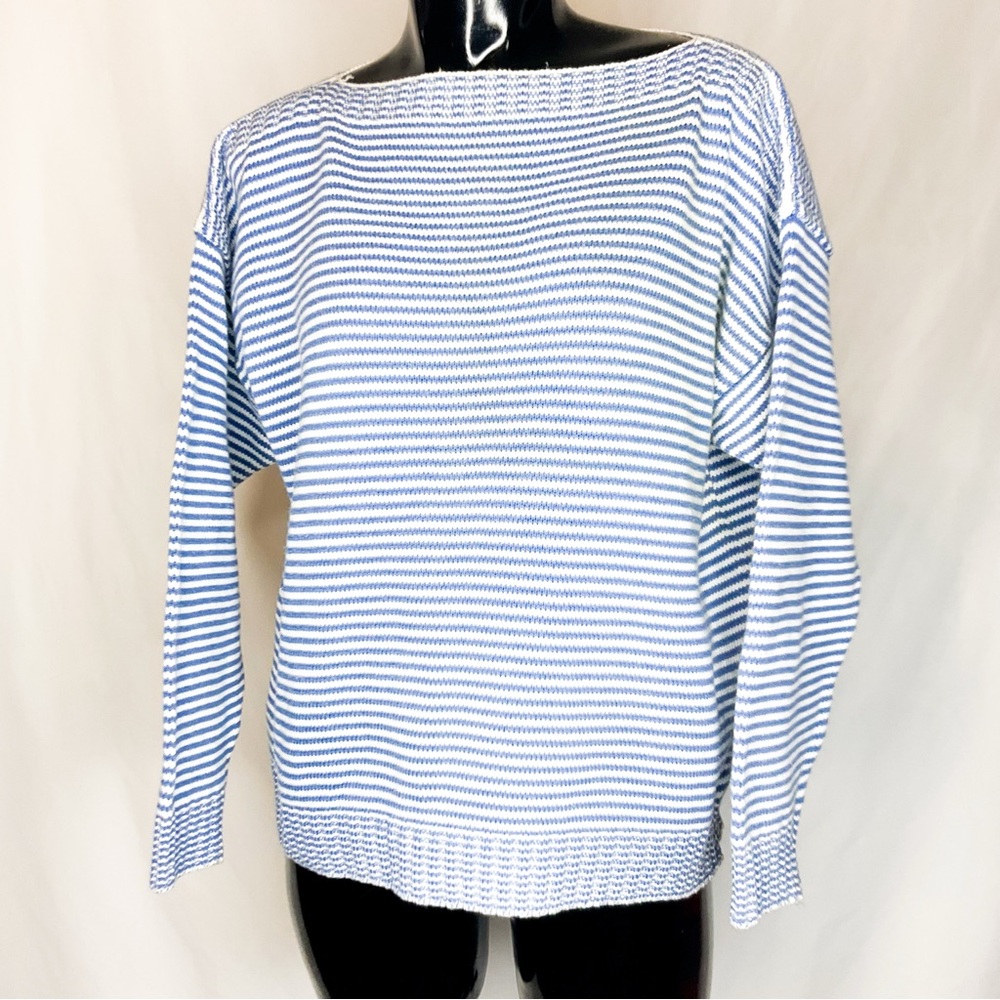 GUERNSEY Vintage Blue and White Striped Boatneck Sweater